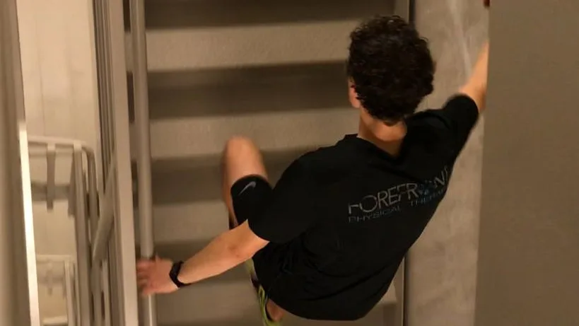 A person training on a stairwell for the Columbia Tower Big Climb