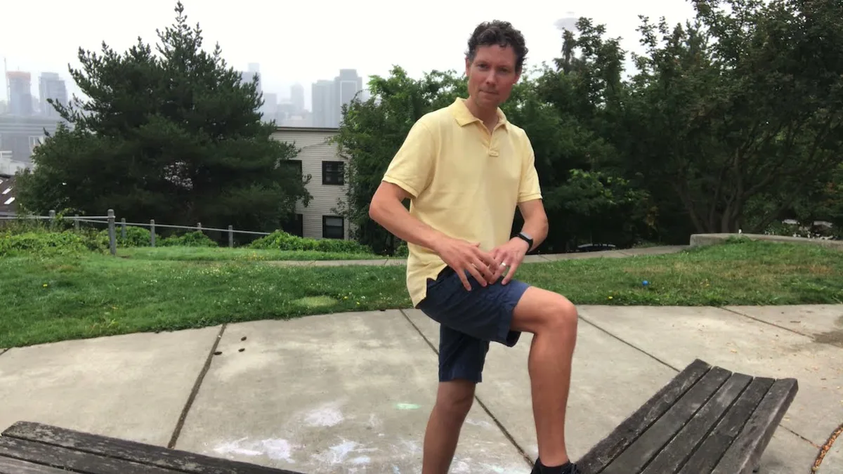 Video thumbnail: Make Your Knee Feel Better When Climbing Stairs with This Glute Stretch