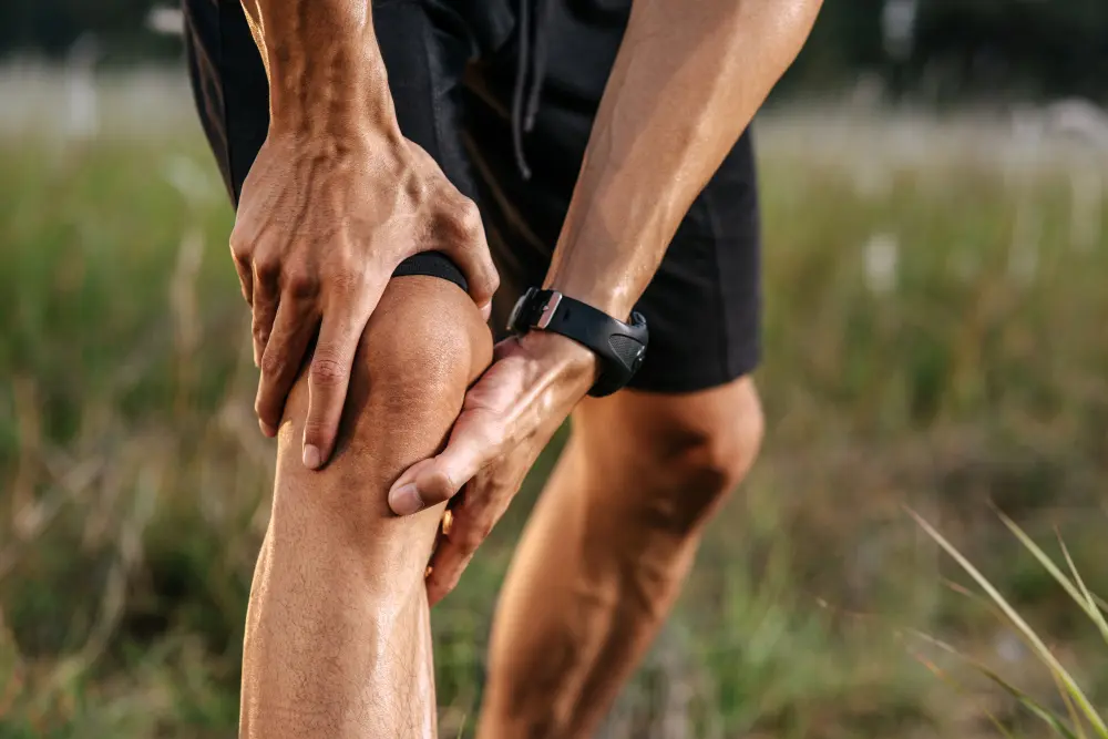 Physical therapist assessing a patient's knee movement and mechanics