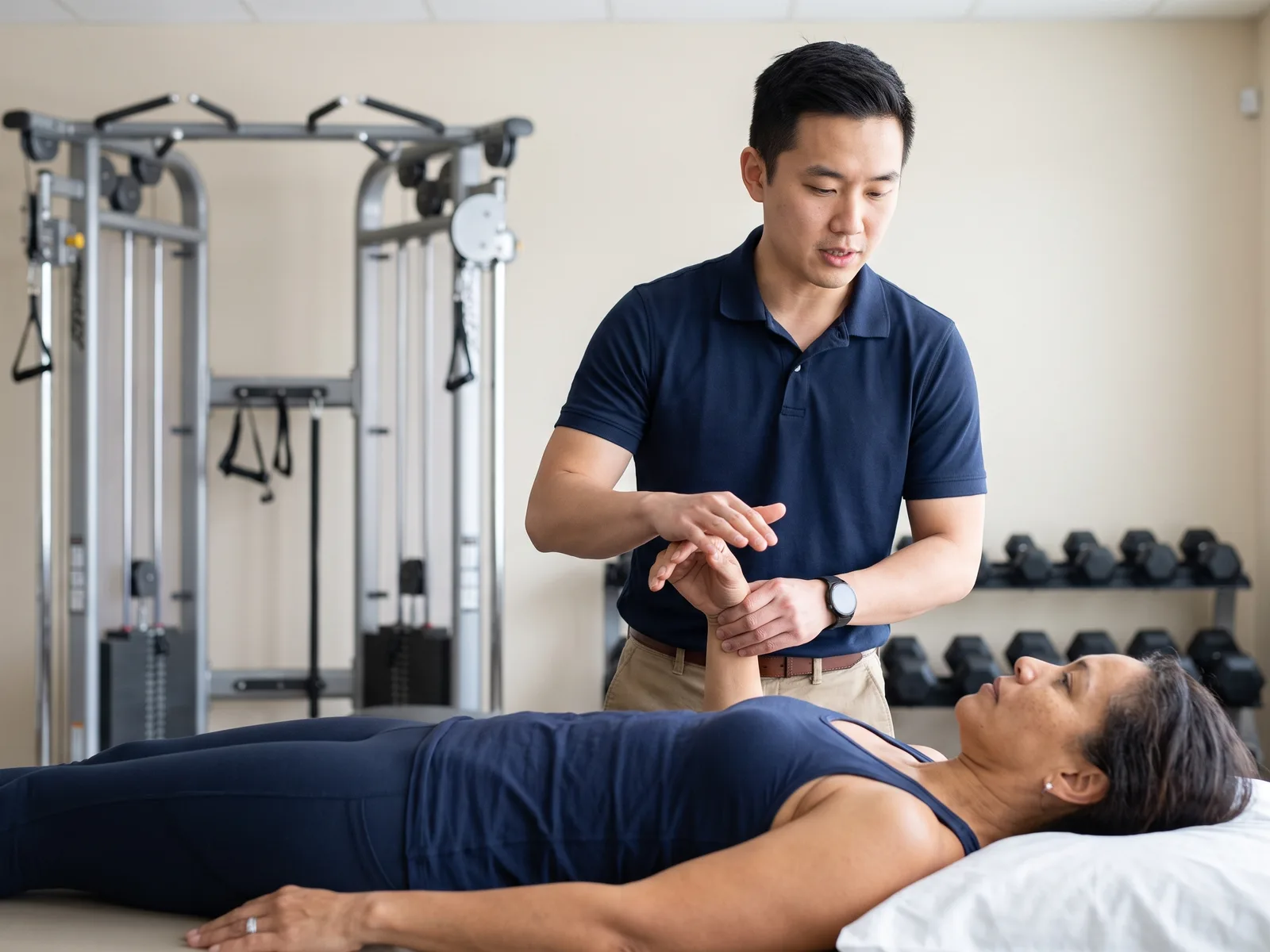 Physical therapist guiding a patient through a one-on-one session
