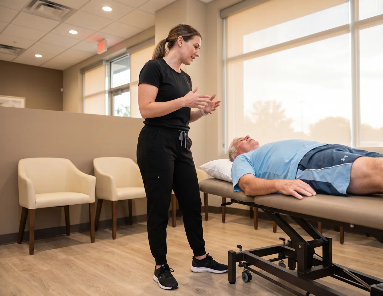 Doctor of Physical Therapy reviewing a treatment plan with a patient